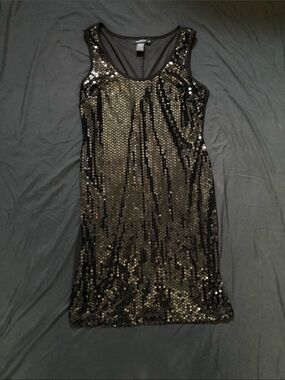 Roulette Black Sequin Cocktail Dress Party Evening Sleeveless Tank Size Large